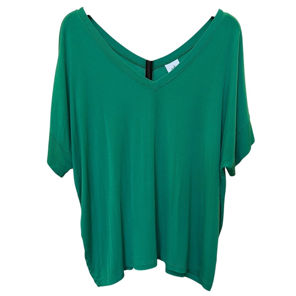 Cabi Women Green‎ V-Neck Short Sleeve Oversized Knit Top XS 0286